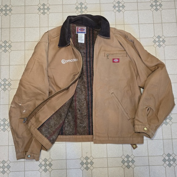 VTG Dickies Detroit Style Work Jacket XL Brown Blanket Lined Duck Canvas Comcast - Picture 1 of 8